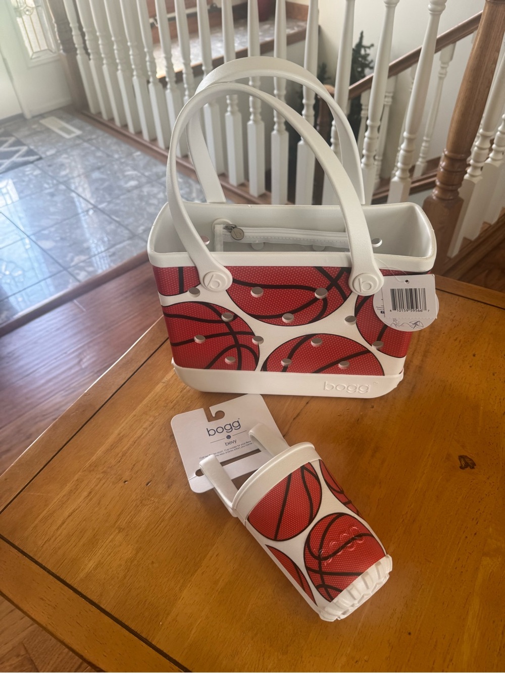 BOGG BASKETBALL BITTY ORANGE/ WHITE BASKETBALL TOTE & BEVERAGE HOLDER NEW
